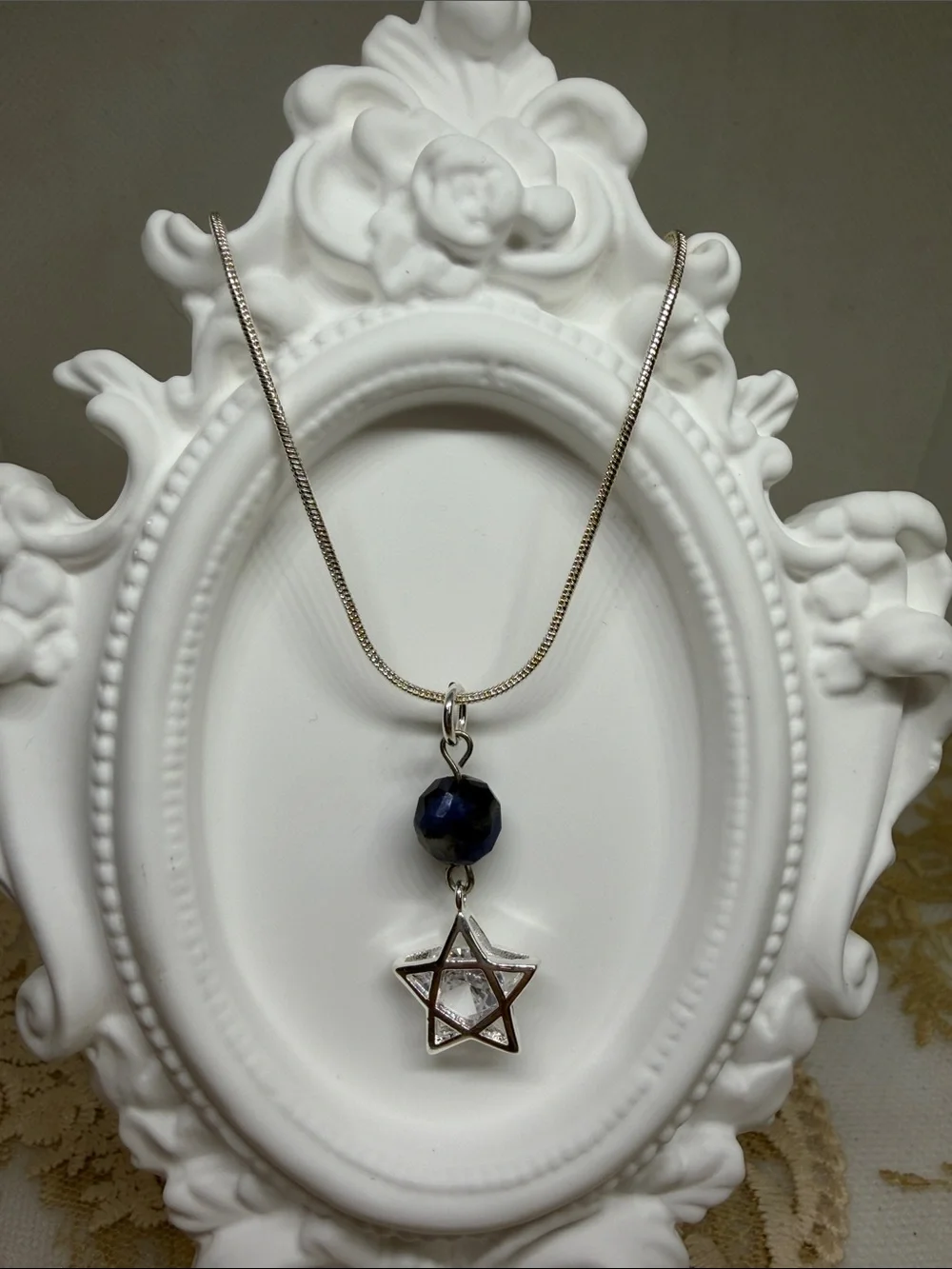 Handmade Sterling Silver Lapis Lazuli Star Necklace 925 Box Chain Celestial CZ